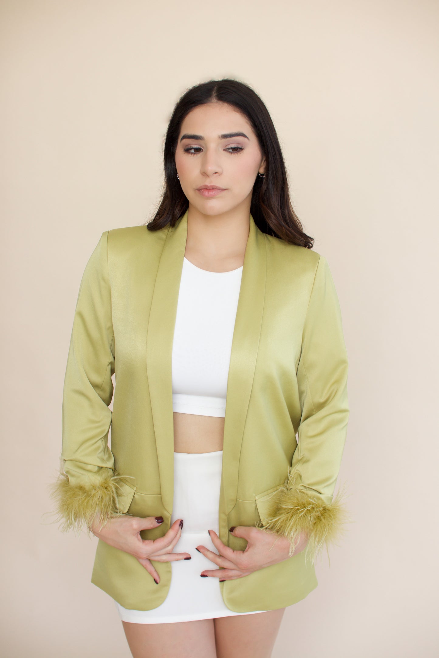 Olive Green Feather Hand Blazer