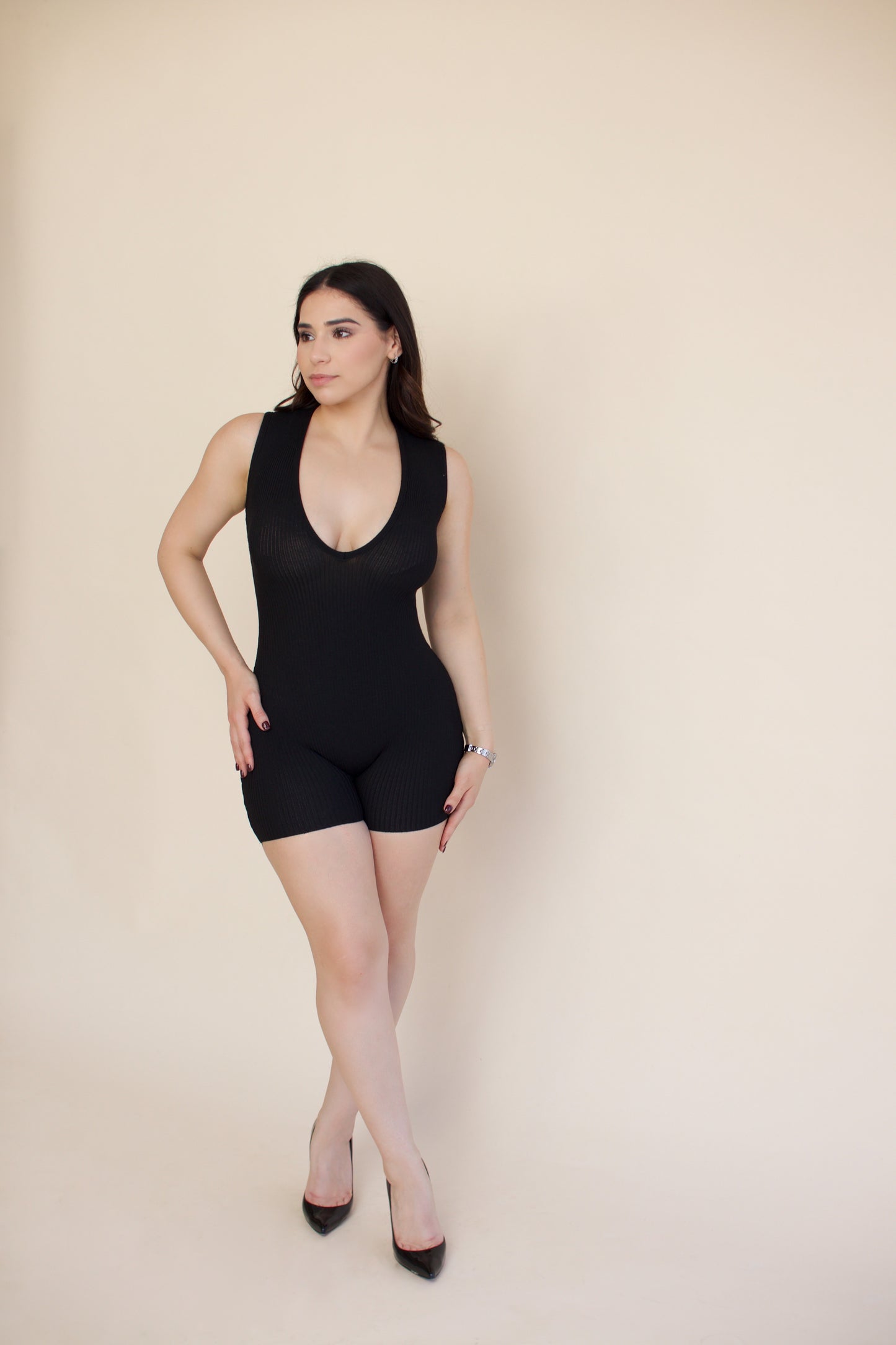 Black Romper V Cut