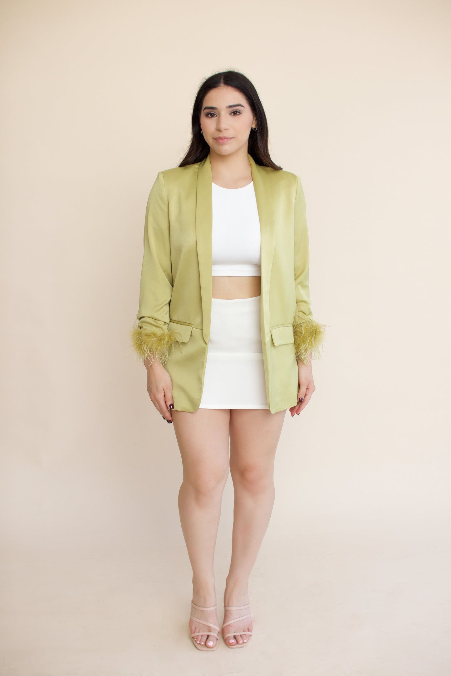 Olive Green Feather Hand Blazer