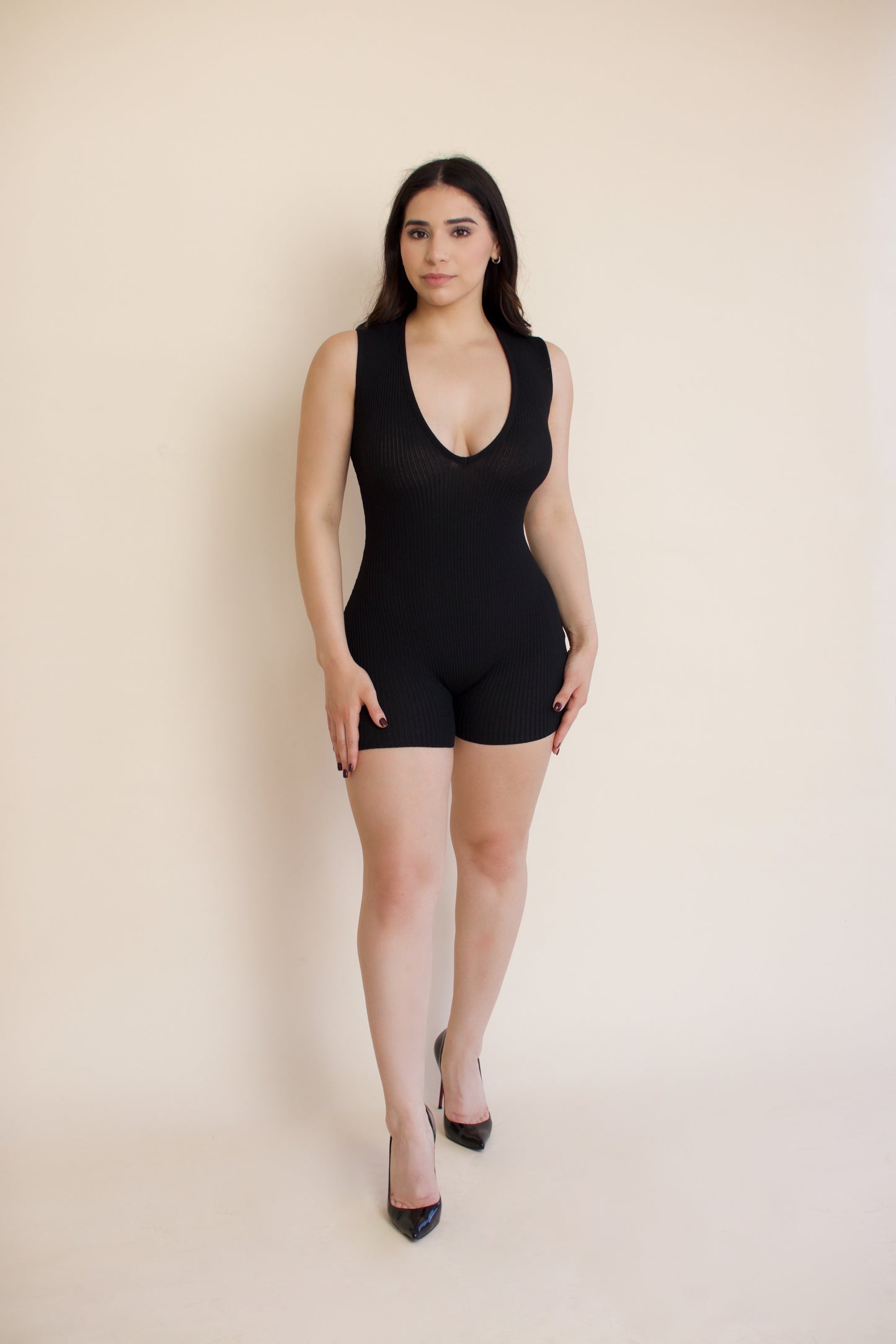 Black Romper V Cut