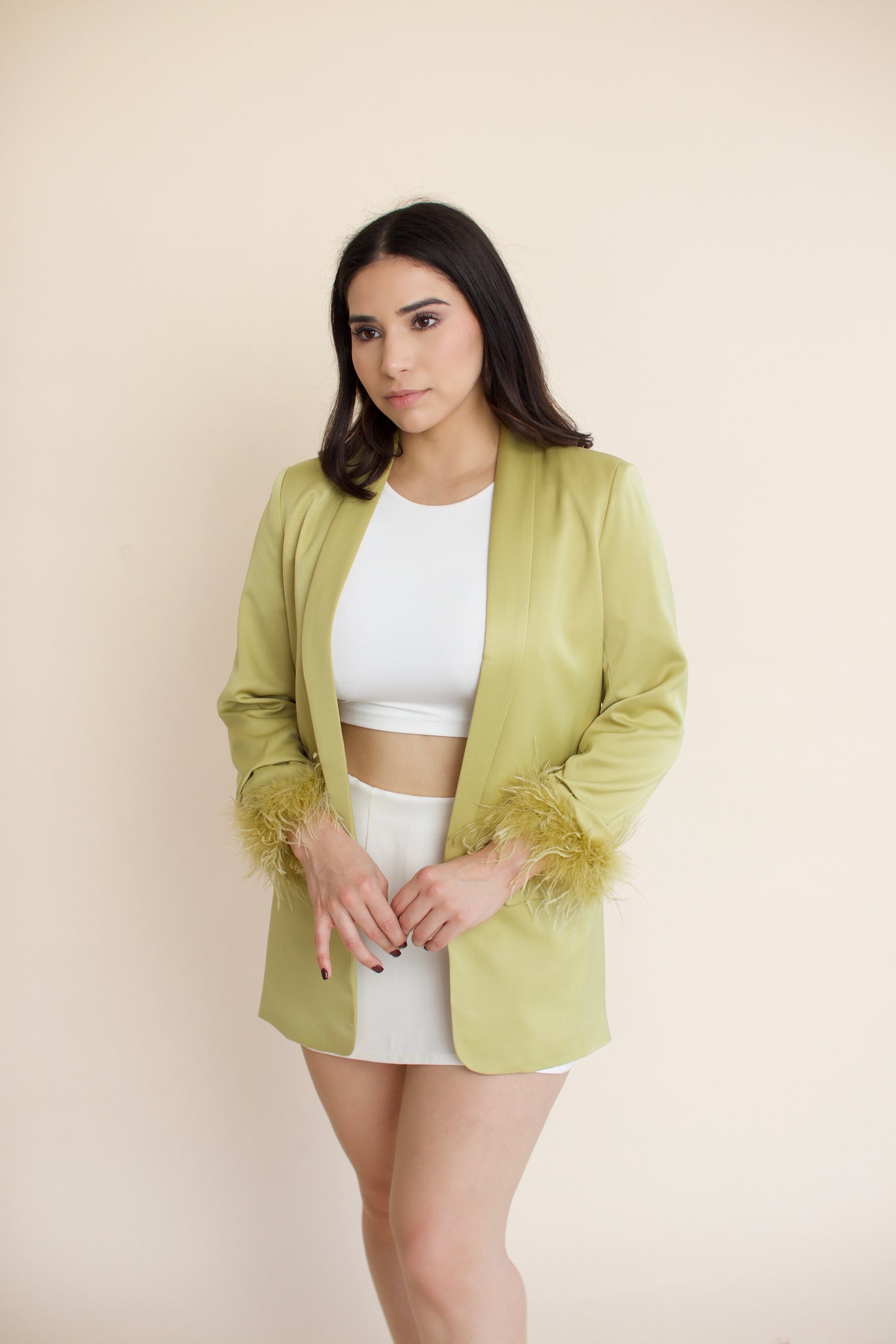 Olive Green Feather Hand Blazer