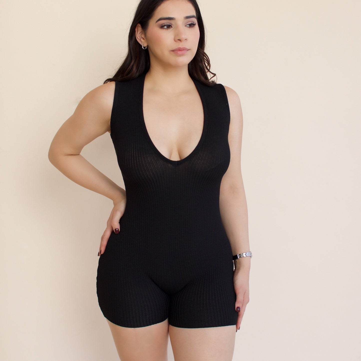 Black Romper V Cut